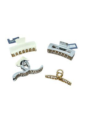 Set Of 4 Hair Claw Clips In Gold, Silver, & Beige